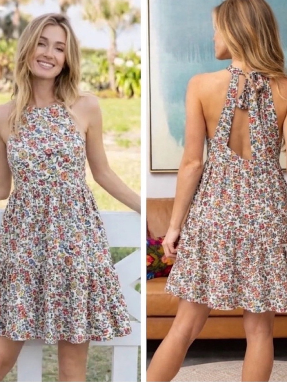 Natural Life Floral Halter Tie-Back Sundress in Multi Floral Size M